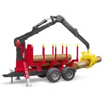 BRUDER Rückeanhänger Mit Ladekran, 4 Baumstämmen und Holzgreifer 02252