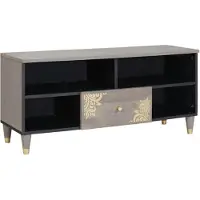 vidaXL TV-Schränk mit Regal Grau 100 x 33 x 46 cm Massivholz Mango