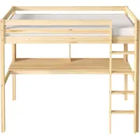 Sunny Sil Hochbett aus Holz mit Schreibtisch in Naturfarben | Kinderbett ohne Matratze | Einzelbett mit Treppe in 208 x 100,5 x 172 cm | Für