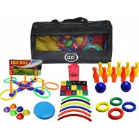 Axi Kids Activity Bag Gartenspielzeug für Kinder mit Tragetasche | Spielzeug für den Garten | U.a. Bean Bags, Kegeln, Ringe werfen