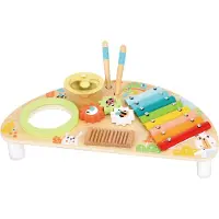 Tooky Toy Musiktisch für Kinder aus Holz mit Xylophon | Aktivitätstisch mit Trommel, Glocke und Rassel | Motorikspielzeug ab 2 Jahren - 44 x 23 x 10 cm