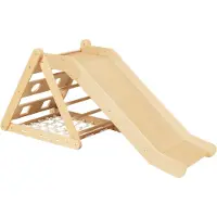 Sunny Sammie 2-in-1 Kletterdreieck mit Rutsche aus Holz in Naturfarben | Indoor Klettergerüst für Kinder mit Strickleiter | Montessori Spielzeug für Kleinkinder