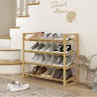 OKWISH Schuhregal aus Bambus Natur 76x33x67 cm, 4 Ebenen, für bis zu 12 Paar Schuhe
