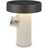 Briloner LED Tischlampe Kabellos Ø16x20cm 1W 150lm 3000K Warmweiß Solar Altweiß Anthrazit - Tischleuchte Wohnzimmer Flur Balkon