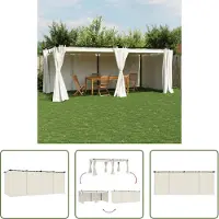 The Living Store Pavillon mit Vorhängen Creme 6x3 m Stahl