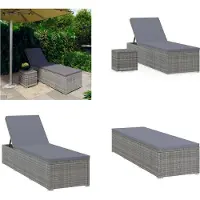 vidaXL Sonnenliege mit Auflage und Teetisch Poly Rattan Grau - Sonnenliege - Sonnenliegen - Gartenliege - Gartenliegen