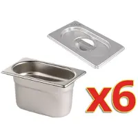 Vogue 6x GN-Behälter mit Deckel GN1/9