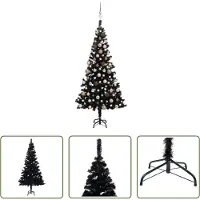 The Living Store Künstlicher Weihnachtsbaum Beleuchtung & Kugeln Schwarz 150 cm