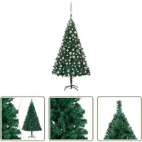 The Living Store Künstlicher Weihnachtsbaum mit Beleuchtung & Kugeln Grün 150 cm