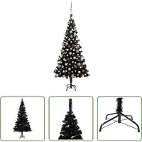 The Living Store Künstlicher Weihnachtsbaum Beleuchtung & Kugeln Schwarz 180 cm