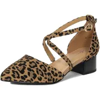 MACIEJKA Schuhe mit Leopardenmotiv, Veloursleder, spitzer Schuhspitze, 4 cm Säulenabsatz und Riemenverschluss