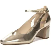 MACIEJKA Goldene Naturleder Schuhe K681625001 mit spitzer Zehenpartie, Riemen und 7 cm Blockabsatz