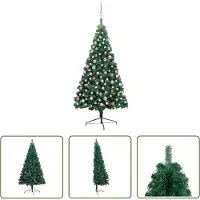 The Living Store Künstlicher Halb-Weihnachtsbaum Beleuchtung Kugeln Grün 180 cm