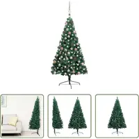The Living Store Künstlicher Halb-Weihnachtsbaum Beleuchtung Kugeln Grün 240 cm
