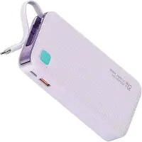 Usams Powerbank mit einziehbarem USB-C-Kabel, 10000 mAh, PD 20W Schnellladung, XY-Serie, Lila, 10KCD22403 (US-CD224)