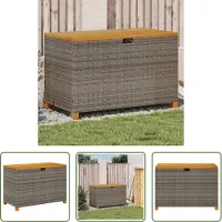 The Living Store Gartentruhe Grau 110x55x63 cm Poly Rattan Akazienholz