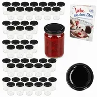 MamboCat 50er Set Sturzglas 230 ml HOCH To 66 schwarzer Deckel incl. Diamant Gelierzauber Rezeptheft
