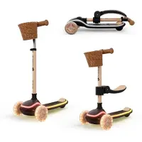 Kinderkraft RAKET UP – 2-in-1 Roller mit Sitz, LED & RGB-Räder, höhenverstellbar, klappbar, Kinderroller, Beige