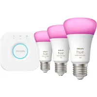Philips Hue White and Color ambiance Starter-Set: E27 - Smarte Lampe A60 Dreierpack, Set für intelligente Beleuchtung, Bluetooth/Zigbee, Weiß, LED, E27, A60