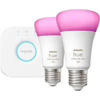 Philips Hue White and Color ambiance Starter-Set: E27 - Smarte Lampe A60 Doppelpack, Set für intelligente Beleuchtung, Bluetooth/Zigbee, Weiß, LED, E27, A60