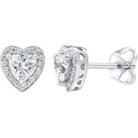 Silvego Silver heart earrings with Swarovski  Zirconia MWE02140