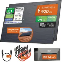 Solarway All In One Balkonkraftwerk mit Speicher 890W komplett Steckdose - 1,6 kWh Anker Solix 2 PRO Speicher - Solaranlage Komplettset - 445W bifaziale Solarmodule & Anker Speicher & Zubehör
