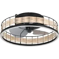 Eglo LED Deckenleuchte "FRANA Deckenventilator", schwarz (schwarz, matt, nature), 1, Ø 50cm H: 17cm, 1 Stk., Leuchten, Deckenlampe, Ventilator, LED Deckenleuchte