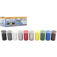 Teddies Unikolky Modellbaufarben Set 9 Farben + Mattlack gratis im Kästchen