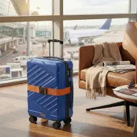 Songmics Koffer, Hartschalenkoffer mit TSA-Schloss und Koffergurt, Handgepäck, M, 55 cm, für Urlaub, 4 Rollen, blau