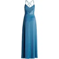 Vera Mont Abendkleid "Abendkleid mit V-Ausschnitt", Damen, Gr. 40, EURO, blau (shiny blaustone), Obermaterial: 97% Polyester PES. 3% Elasthan EL., Kleider Abendkleid