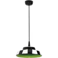 Zafferano Zirkusgrüne Pendelleuchte aus handgefertigter Keramik, Italy, LED 8W 2700K, Durchmesser 24 cm, Höhe 300 cm, zweifarbiges Streifendesign