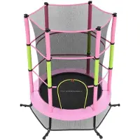 Songmics Trampolin Kinder, 174 cm Gartentrampolin mit Sicherheitsnetz, Mini-Trampolin für innen und außen, Stahlrahmen, pink