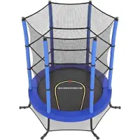 Songmics Trampolin Kinder, 174 cm Gartentrampolin mit Sicherheitsnetz, Mini-Trampolin für innen und außen, Stahlrahmen, blau
