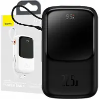 Baseus Qpow Digital Display Powerbank mit Schnellladung 10000Mah 22.5W Qc/Pd/Scp/Fcp mit integriertem Usb-C Kabel Schwarz
