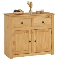 Idimex Kommode CANCUN im Landhaus Stil aus Kiefer massiv, moderne Anrichte mit 2 Schubladen und Türen, Sideboard mit gebeizter gewachster Oberfläche