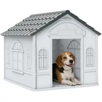 PawHut Hundehütte, Hundehaus mit Satteldach, wetterfest Kleintierhaus Hundehütte
