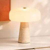 LumenXL Tischlampe Marlo mit weißem Glas und Travertin (Naturstein)