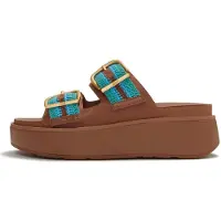 FitFlop Damen Gen-FF Max Schnalle Streifen-Gurtband Zwei-Riemen Pantoletten Deep Tan/Teal Mix-Schuhgröße 37