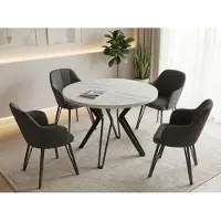 WFL GROUP Runder Tisch in Weißer Marmoroptik für das Esszimmer - 100 oder 120 cm Durchmesser - Ausziehbarer Tisch mit Pulverbeschichteten Schwarzen Metallbeinen - Industriestil - 120 cm - Marmor Weiß
