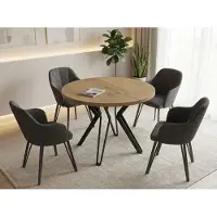 WFL GROUP Runder Tisch für das Esszimmer - 100 oder 120 cm Durchmesser - Ausziehbarer Tisch mit Pulverbeschichteten Schwarzen Metallbeinen - Industriestil - 120 cm - Lancelot Eiche