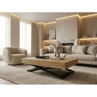 WFL GROUP Couchtisch Höhenverstellbar und Ausziehbar Cavetta U - Wohnzimmertisch Esstisch Multifunktionstisch mit Schwarzem Metallgestell 120-200/80/27-76 cm Craft Eiche