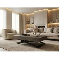 WFL GROUP Couchtisch Höhenverstellbar und Ausziehbar Cavetta U - Wohnzimmertisch Esstisch Multifunktionstisch mit Schwarzem Metallgestell 120-200/80/27-76 cm Beton-Optik Dunkelgrau