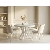 WFL GROUP Runder Ausziehbarer Esstisch im Loft-Stil - Industrieller Tisch in Weißer Marmoroptik mit Weißen Metallbeinen - Platzsparender Tisch für Wohnzimmer - Marmor Weiß - 120 bis 200 cm