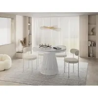 WFL GROUP Esstisch Rund Ausziehbar mit Lamellen im Loft-Stil – 120 bis 200 cm – Industrieller Tisch mit Weißen Metallbeinen, Platzsparend für Wohnzimmer oder Esszimmer – Marmor Weiß