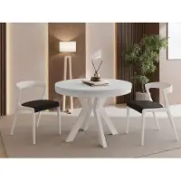 WFL GROUP Runder Esstisch Ausziehbar 90-190 cm – Verlängerbar, für 5-9 Personen mit Weißen Holzbeinen & Metallring – Tisch für Wohnzimmer & Esszimmer in Weiß