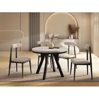 WFL GROUP Runder Ausziehbarer Esstisch im Loft-Stil – Verlängerbarer Tisch mit Weißen Holzbeinen & Metallring – Platzsparender Esstisch für Wohnzimmer – Kaschmir – 90 bis 190 cm