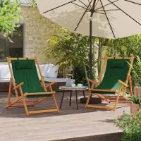 Markenlos 2 klappbare Strandstühle in Grün aus Stoff, Gartenmöbel, Gartensitzmöbel, 14 KG