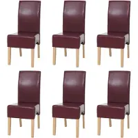 Mendler 6er-Set Esszimmerstuhl Küchenstuhl Stuhl Crotone, LEDER rot, helle Beine