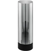 Eglo Tischlampe Damasco 1, Nachttischlampe mit Rauchglas Lampenschirm, Tischleuchte aus Metall und Glas bedampft in Schwarz, E27 Fassung, 30 cm