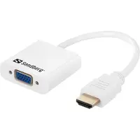 Sandberg HDMI to VGA+Audio Converter, HDMI Typ A (Standard), VGA (D-Sub) + 3.5mm, Stecker, Buchse, Weiß, RoHS